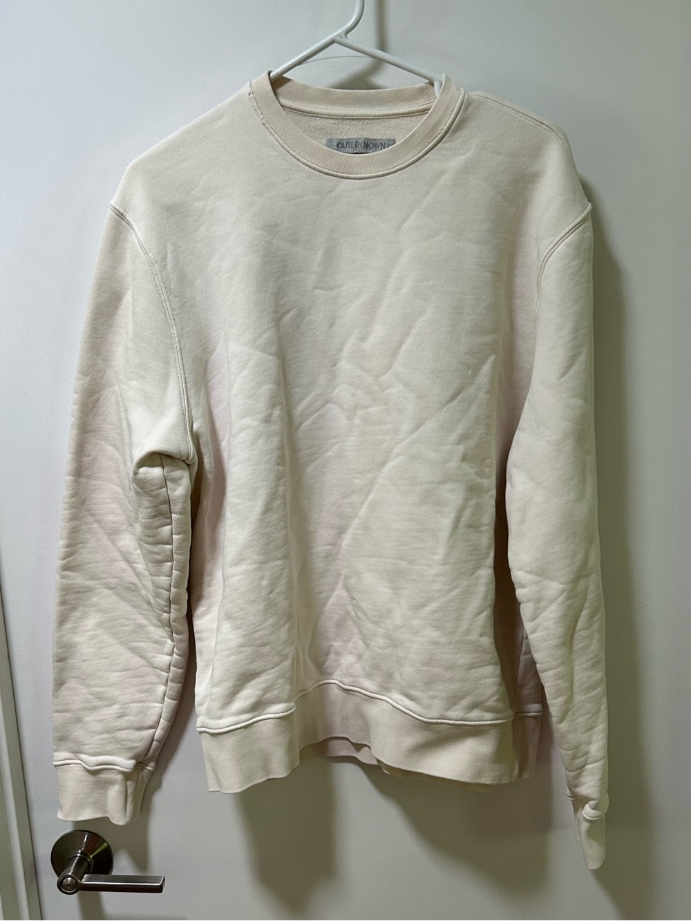 OuterKnown Cream Colored 100% Cotton Sweatshirt Size Medium